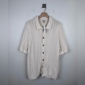 NWT J.Crew Men Cotton Cable Knit Short Sleeve Cardigan Sweater Polo Size XXL